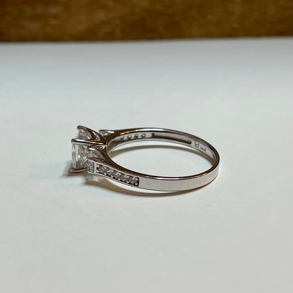 14K White Gold Zirconia Engagement Trilogy Ring w/Accents - Picture 3 of 8